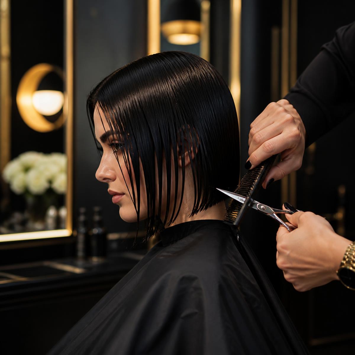 Corte de cabelo de precisão em salão de alto padrão